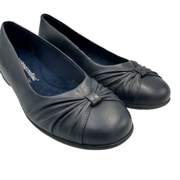 Walking Cradles NARROW Dark Navy Leather Round Toe Slip On Cushioned Ballet Flat - Picture 8 of 11